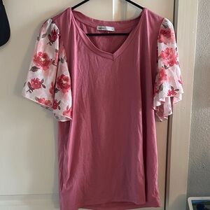Elegant Pink Floral Sleeve Top